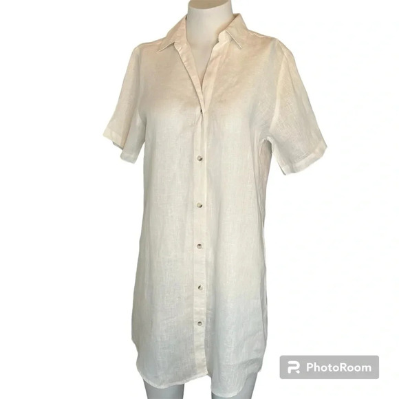 Elan Linen Button Down Collared Dress in White Size Small - Picture 1 of 9